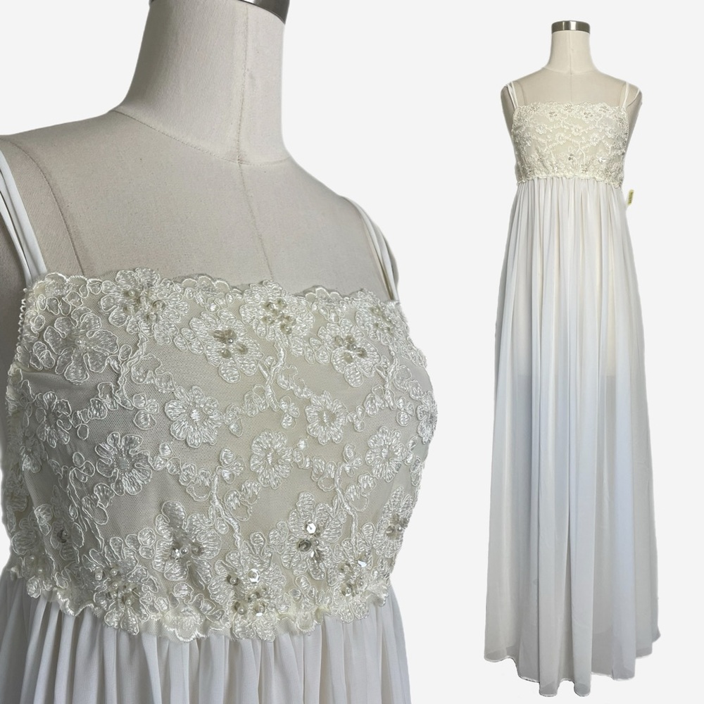 In Bloom by Jonquil NWT white sheer lace floral beaded chiffon slip bridal S
